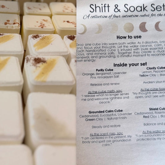 Collection of intention cubes with a leaflet explaining their use.